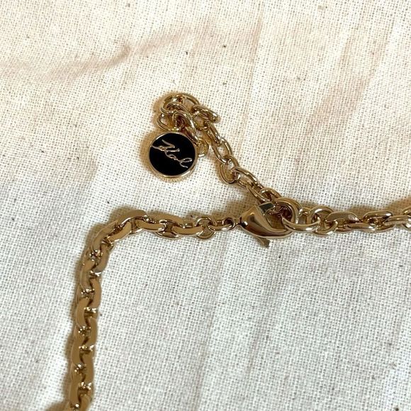 NWT Karl Lagerfeld x Swarovski Crystal Baguette Lariat Liquid Gold Drop Necklace - Picture 6 of 7